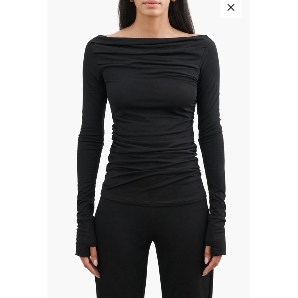 NWOT Marcella Cooper Ruched Bateau Top in Black SZ S